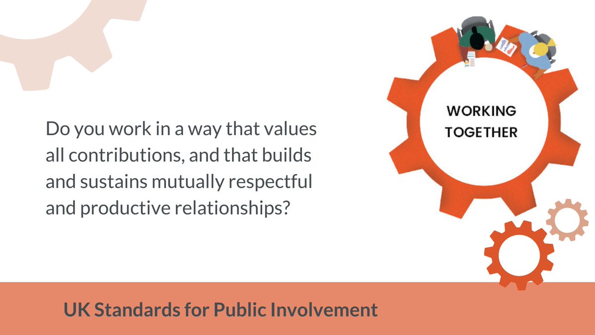 Public involvement in research is better when people work together towards a common purpose, and different perspectives are respected.

Discover more about the 'Working Together' standard and reflect on whether your research is meeting it: sites.google.com/nihr.ac.uk/pi-…