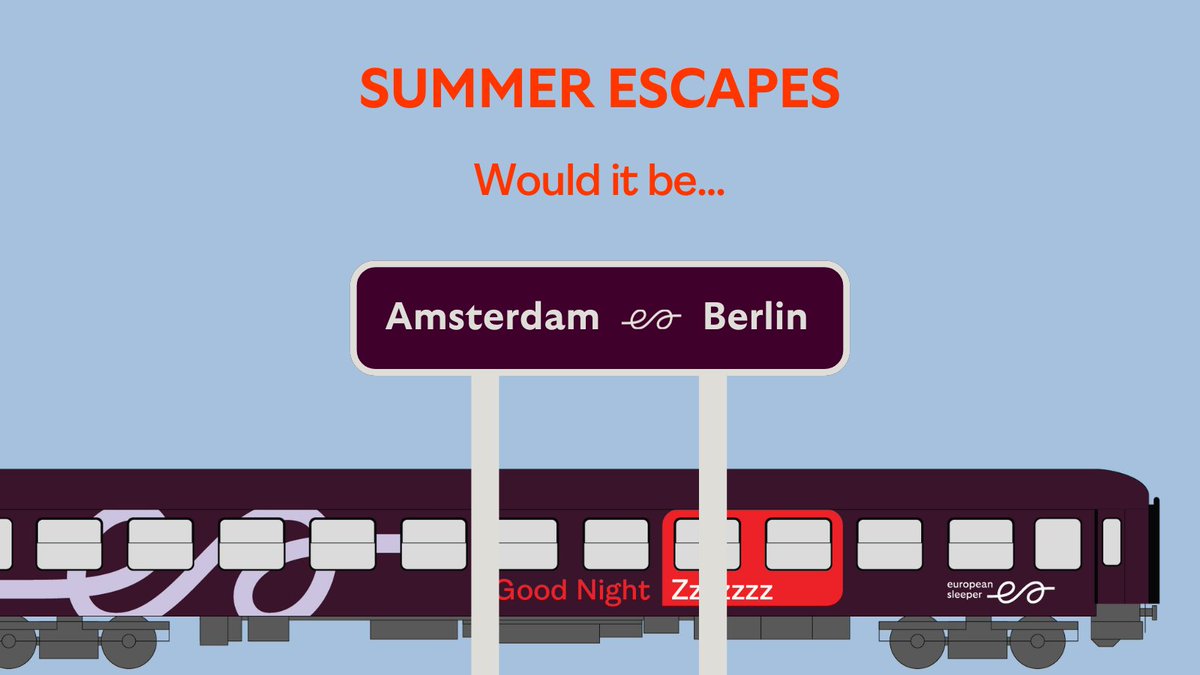 EuropeanSlpr's tweet photo. Ready to discover your perfect summer escape? ☀️ 

Climb aboard the #GoodNightTrain — drift off in one city and wake up in another. No airport stress, just dreamy views, good vibes, and a greener way to travel. 🌍🚆💤 

Where do you want to wake up this summer? 👇 https://t.co/0ypmGsEYd9