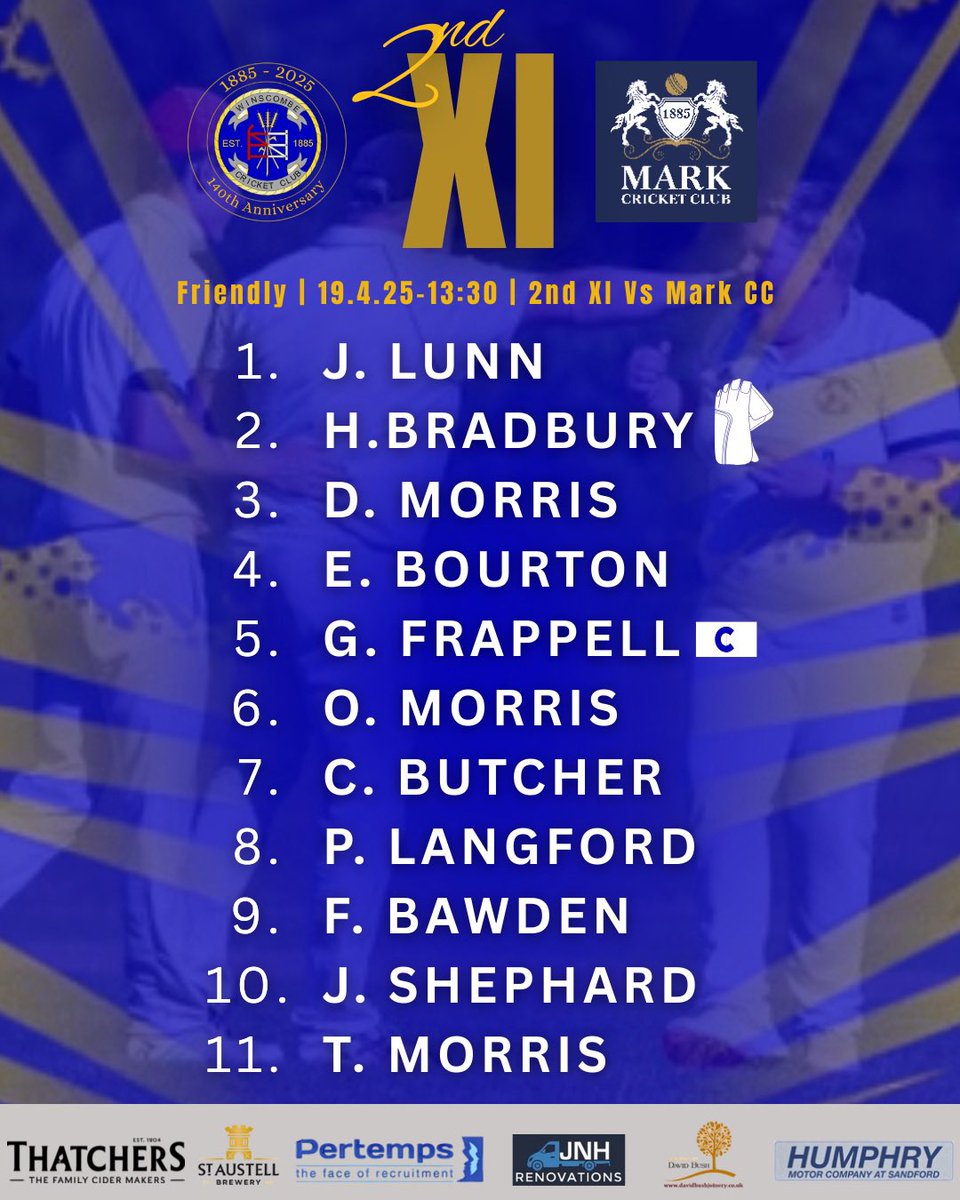 club_winscombe's tweet photo. 📣TEAM NEWS
For the first time this season here is how we line up for
our first pre season match against Mark CC!
Thanks to all our sponsors for their support 🤝
#UpTheCombe 🔵🟡 https://t.co/KexkCzePAm