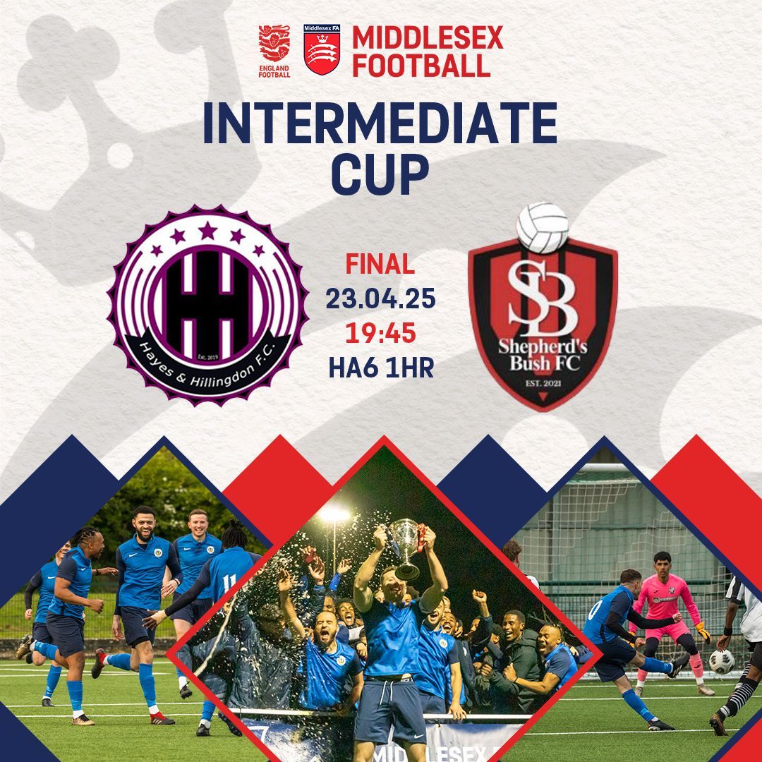 Middlesex FA ⚽️ (@middxfa) on Twitter photo 🏆 Former champions <a href="/H_H_F_C/">Hayes & Hillingdon FC</a> will face Shepherd's Bush in what promises to be a superb match-up in this season's Intermediate Cup Final! 🔜
📍 <a href="/NorthwoodFC/">Northwood Football Club</a>
📆 Wednesday 23 April
⏰ 19:45 KO
Tickets available here ⬇️
buff.ly/DKFxvRY 🏆 Former champions <a href="/H_H_F_C/">Hayes & Hillingdon FC</a> will face Shepherd's Bush in what promises to be a superb match-up in this season's Intermediate Cup Final! 🔜
📍 <a href="/NorthwoodFC/">Northwood Football Club</a>
📆 Wednesday 23 April
⏰ 19:45 KO
Tickets available here ⬇️
buff.ly/DKFxvRY