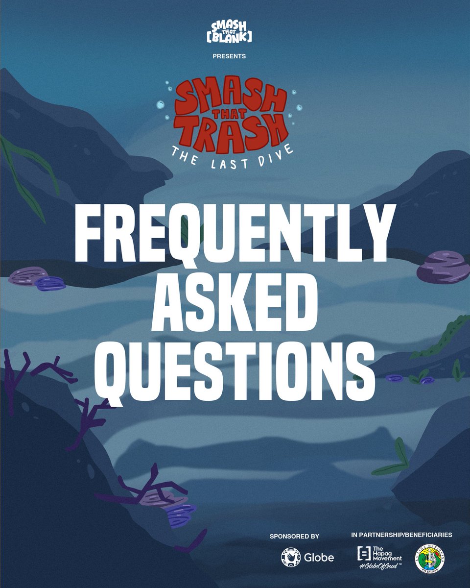 SmashThatBlank's tweet photo. Got questions before the LAST DIVE? 👀🌊

Swipe through to see if your questions on your "What.., What if.., Can I.., Is there.." are answered! If your question wasn't answered leave them down below 👇

#SmashThatTrash #FAQ #SmashThatTrashLastDive https://t.co/syDiuS9TPs