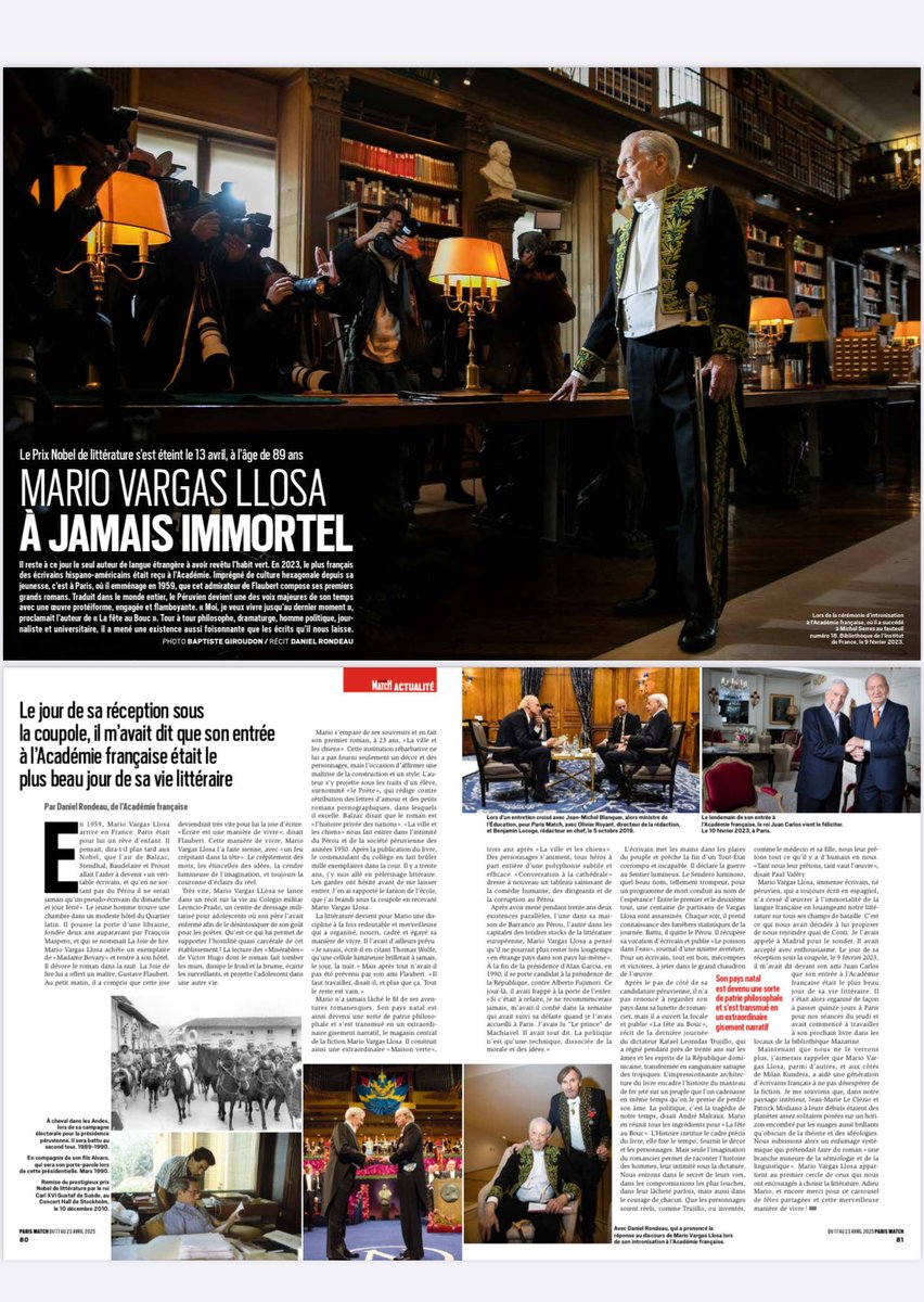 AlvaroVargasLl's tweet photo. Le bel et émouvant hommage de Daniel Rondeau à mon père (Paris Match). Merci, cher Daniel. https://t.co/KCoGBE0AmY