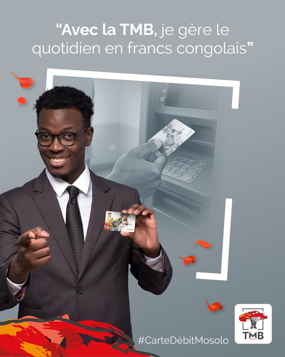 TMB_CD's tweet photo. Parmi son large choix de cartes #bancaires, la TMB vous propose la carte de débit #Mosolo, en francs congolais #CDF pour vos retraits et dépenses locaux #RDCongo #RDC https://t.co/mYQr94aKX8