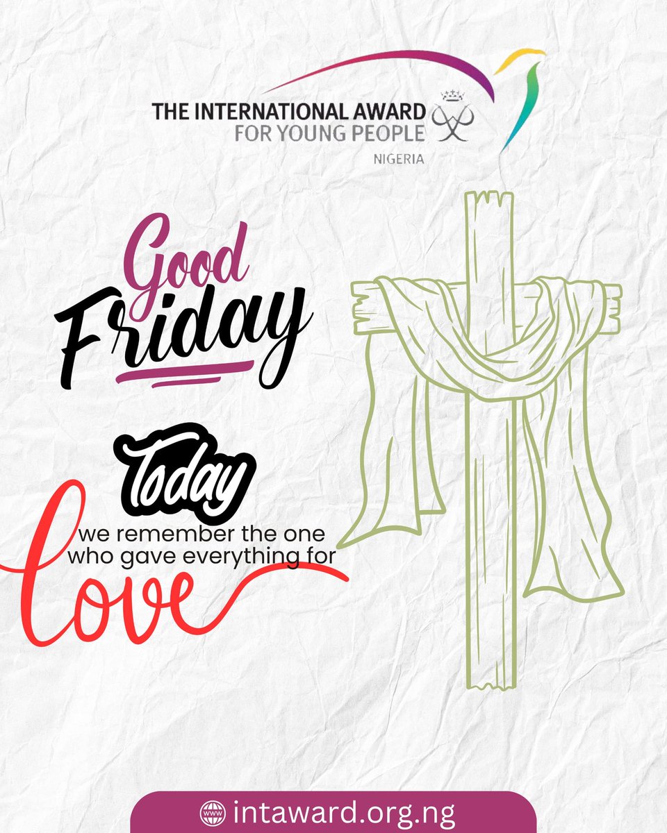 TheAwardNig's tweet photo. We don't observe the day as good Friday all because it's a good day, but because it's a testament of God's love for us

Today, let's be reminded that Jesus loves us and that is why he laid his life.

Happy Good Friday.

#intawardnig #goodfriday #infiniteimpact #christdeath https://t.co/XKs4OkFAC2