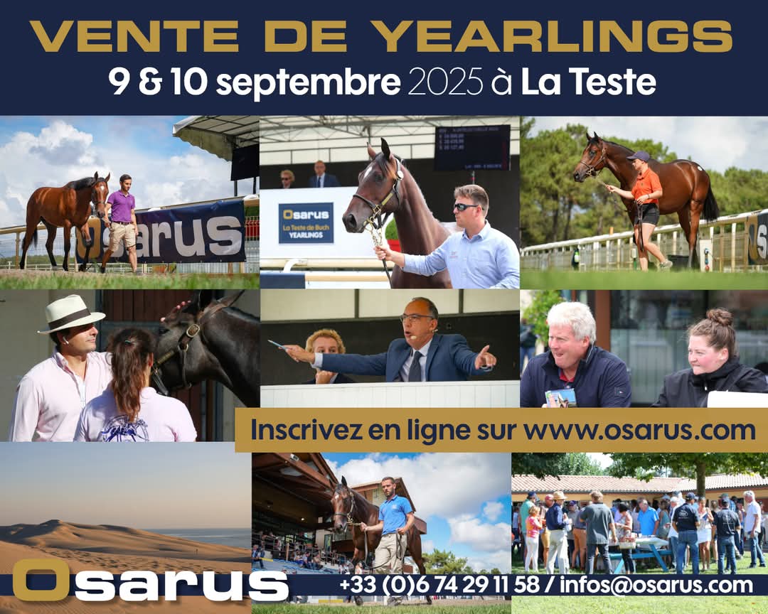 OSARUS (@osarussales) on Twitter photo 📲 𝐈𝐍𝐒𝐂𝐑𝐈𝐏𝐓𝐈𝐎𝐍𝐒 𝐄𝐍 𝐂𝐎𝐔𝐑𝐒 𝐏𝐎𝐔𝐑 𝐋𝐀 𝐕𝐄𝐍𝐓𝐄 𝐃𝐄 𝐘𝐄𝐀𝐑𝐋𝐈𝐍𝐆𝐒 𝐃𝐄 𝐋𝐀 𝐓𝐄𝐒𝐓𝐄
Inscriptions en cours pour la vente de yearlings des 9 & 10 septembre à La Teste
💻 Inscrivez en ligne sur osarus.com
📧 infos@osarus.com
📞 0261750027 📲 𝐈𝐍𝐒𝐂𝐑𝐈𝐏𝐓𝐈𝐎𝐍𝐒 𝐄𝐍 𝐂𝐎𝐔𝐑𝐒 𝐏𝐎𝐔𝐑 𝐋𝐀 𝐕𝐄𝐍𝐓𝐄 𝐃𝐄 𝐘𝐄𝐀𝐑𝐋𝐈𝐍𝐆𝐒 𝐃𝐄 𝐋𝐀 𝐓𝐄𝐒𝐓𝐄
Inscriptions en cours pour la vente de yearlings des 9 & 10 septembre à La Teste
💻 Inscrivez en ligne sur osarus.com
📧 infos@osarus.com
📞 0261750027