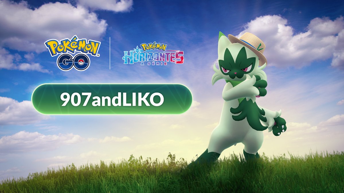 PokemonGOptBR's tweet photo. Celebrem a série Pokémon: Horizontes com Floragato com um chapéu com pin da Liko no @PokemonGOApp! 🎉 

Usem o código 907andLIKO e ganhem uma Pesquisa Temporária que leva a este encontro!

https://t.co/5C6iE0IOMk https://t.co/5H4mhqczLO