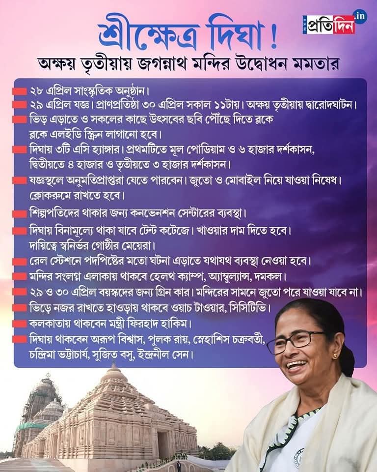 BappaGupta7's tweet photo. শ্রীক্ষেত্র দিঘা!
অক্ষয় তৃতীয়ার দিন উদ্বোধন করবেন মাননীয়া মুখ্যমন্ত্রী মমতা বন্দ্যোপাধ্যায়। https://t.co/nEM5HGMlnz