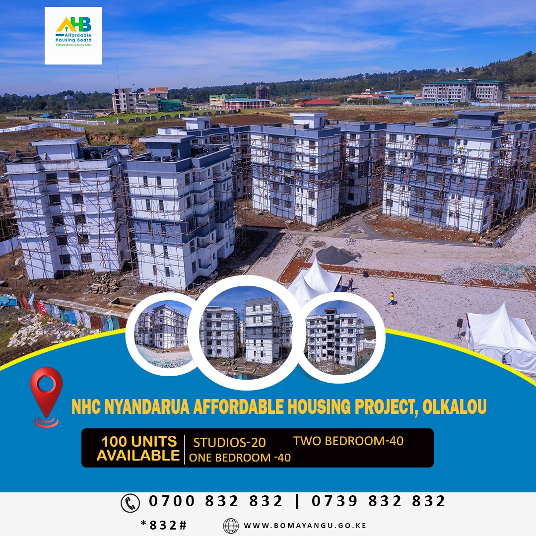 Affordable Housing in Ol Kalou! Secure a modern studio, 1, or 2-bedroom apartment at the Nyandarua Housing Project (Phase 1A) and pay via with flexible rent-to-own option.

 Our team is on-site until tomorrow, Saturday, April 19th to guide you through Boma Yangu applications and