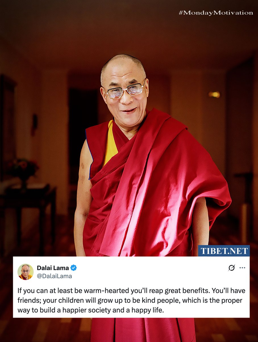 CTA_TibetdotNet's tweet image. &quot;If you can at least be warm-hearted, you’ll reap great benefits. You’ll have friends; your children will grow up to be kind people, which is the proper way to build a happier society and a happy life,&quot; said His Holiness the 14th Dalai Lama. #MondayMotivation