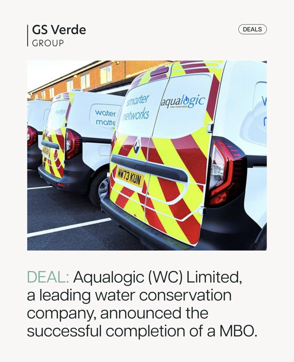 NGreenaway1's tweet photo. DEAL: MBO at Aqualogic, with advice provided by GS Verde Group. https://t.co/2nK01UqL8a