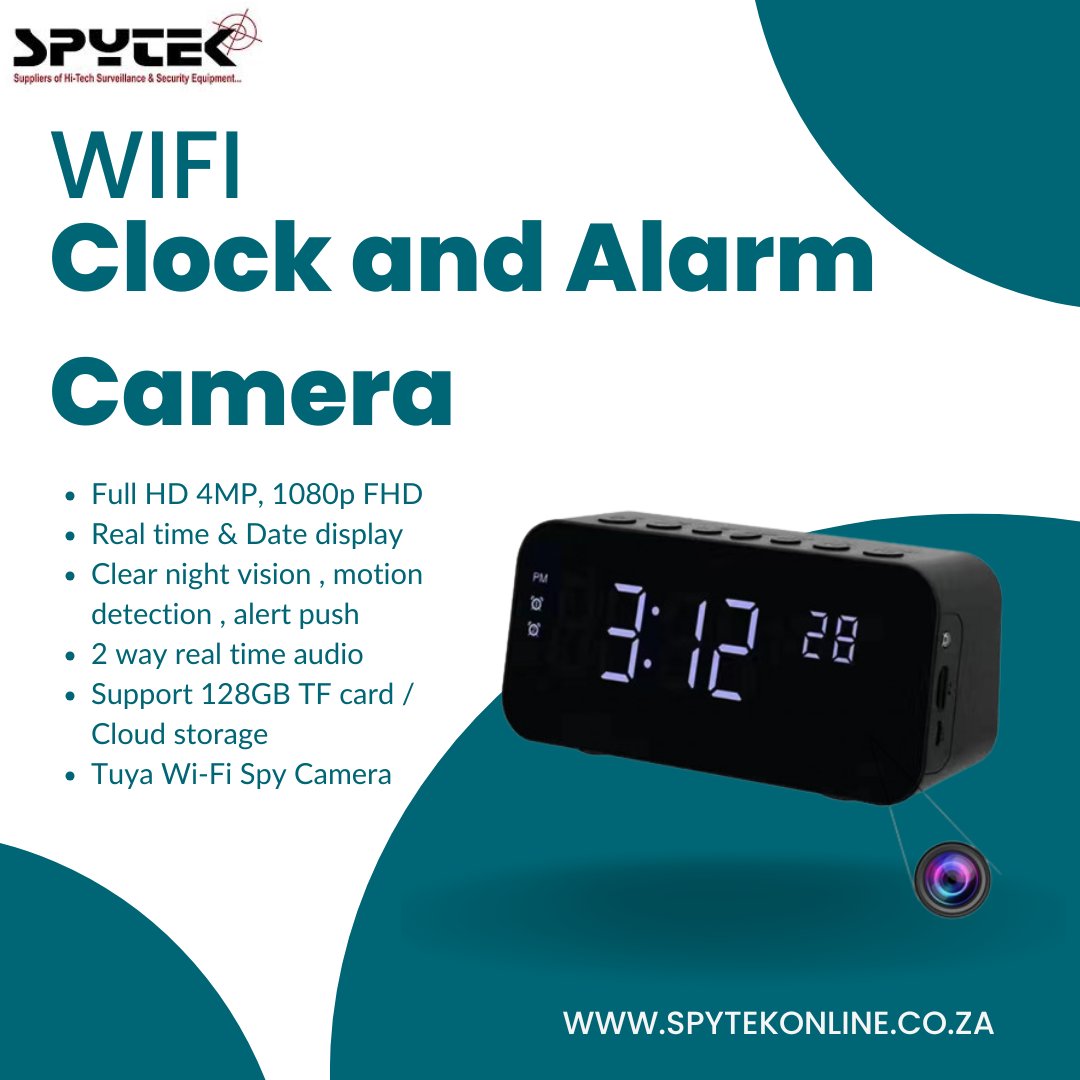SpytekSA's tweet image. Keep an eye on what matters with the WiFi Clock & Alarm Camera 🕒🔍
✅Full HD 4MP, 1080p FHD Resolution
✅Clear Night Vision & Motion Detection
✅2-Way Real-Time Audio
✅128GB & Cloud Storage
Discreet security, maximum protection. 🔒 #SpyCamera #WiFiClockCamera #HomeSecurity