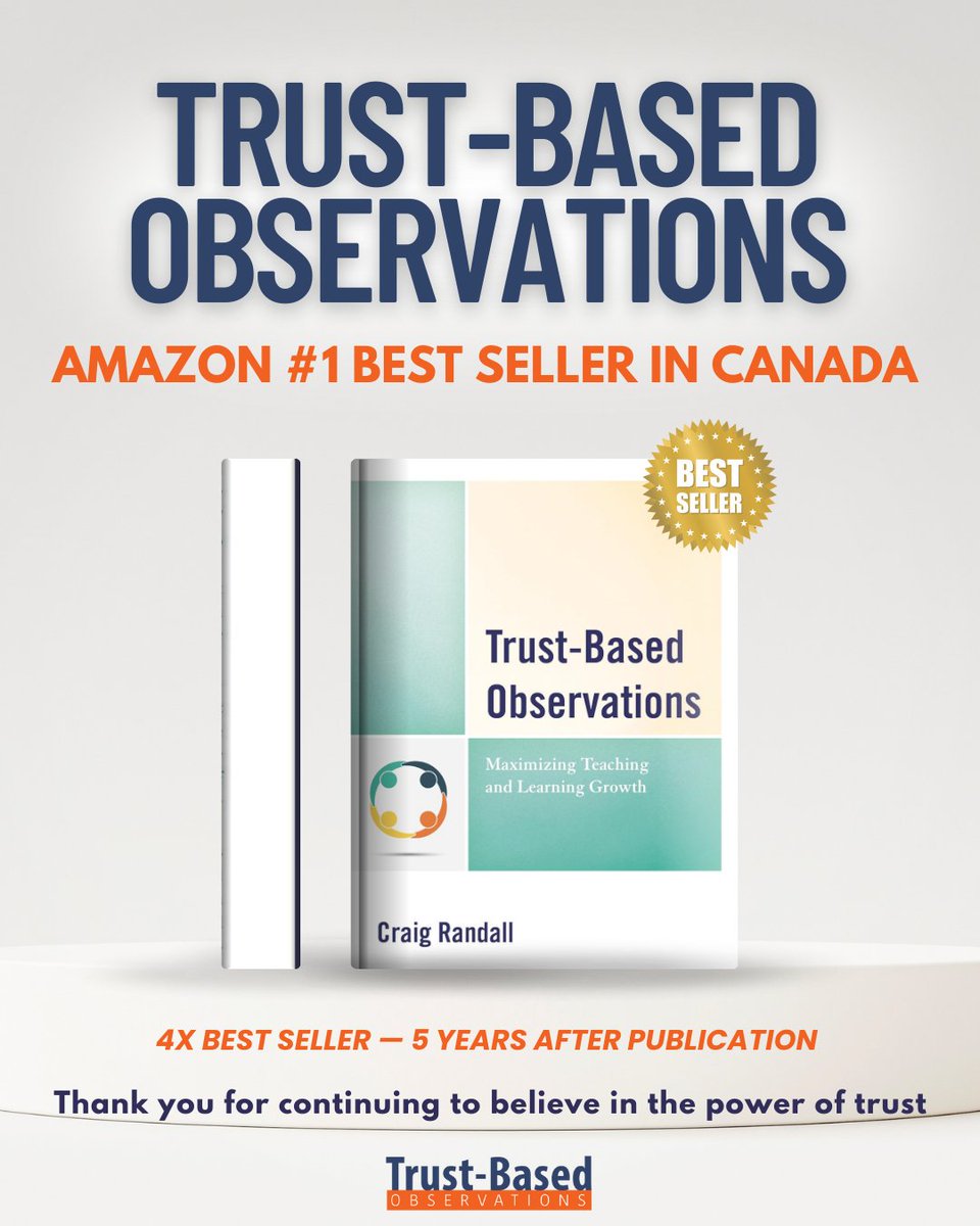 Grateful. After connecting with amazing school leaders at #ULead2025, Trust-Based Observations hit #1 on Amazon Canada—again! 🇨🇦

Nearly 5 years later, trust still leads the way in schools. Thank you for pushing this work forward. 🙏

#TrustBasedObservations #ULeadConference