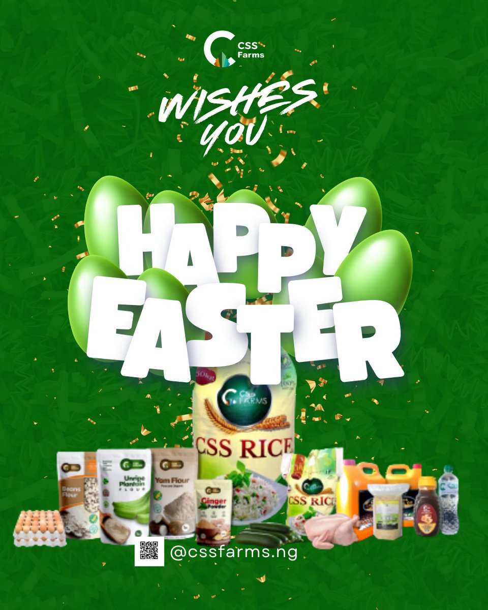 cssfarmng's tweet photo. As we celebrate this season of renewal, hope, and new beginnings, we want to thank you for your continued trust and support.
May your Easter be filled with peace, joy, and the abundance of nature’s goodness—just like our farm-fresh products! https://t.co/W89oa42l56