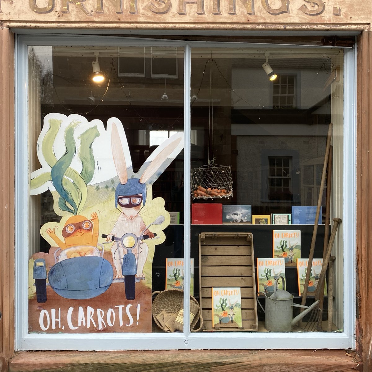 We LOVE Mariajo Ilustrajo’s new picture book #OhCarrots!🥕 And what better time to read about a bunny and a carrot becoming friends than Easter weekend? 🐰🌸

Big thanks to <a href="/QuartoKids/">Quarto Kids</a> for the gigantic cut-out of the dynamic duo for our window— we’re obsessed! 💥📚