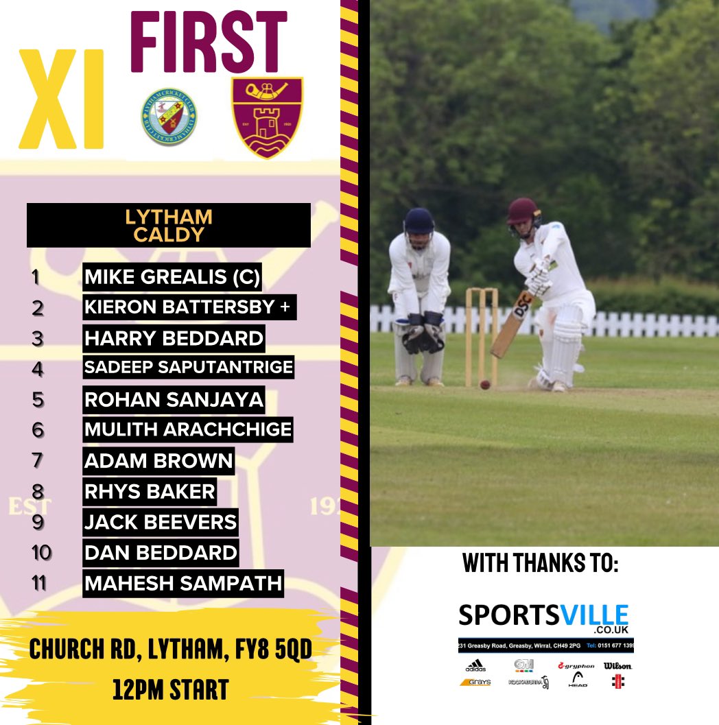 caldycc's tweet photo. 𝗪𝗘 𝗔𝗥𝗘 𝗦𝗢 𝗕𝗔𝗖𝗞

Here’s is the 1st XI to take on Lytham in the cup! 

🏁Debut for Rohan 
🅒 Mike Grealis
🆚 Lytham CC https://t.co/0Yz5C99spq