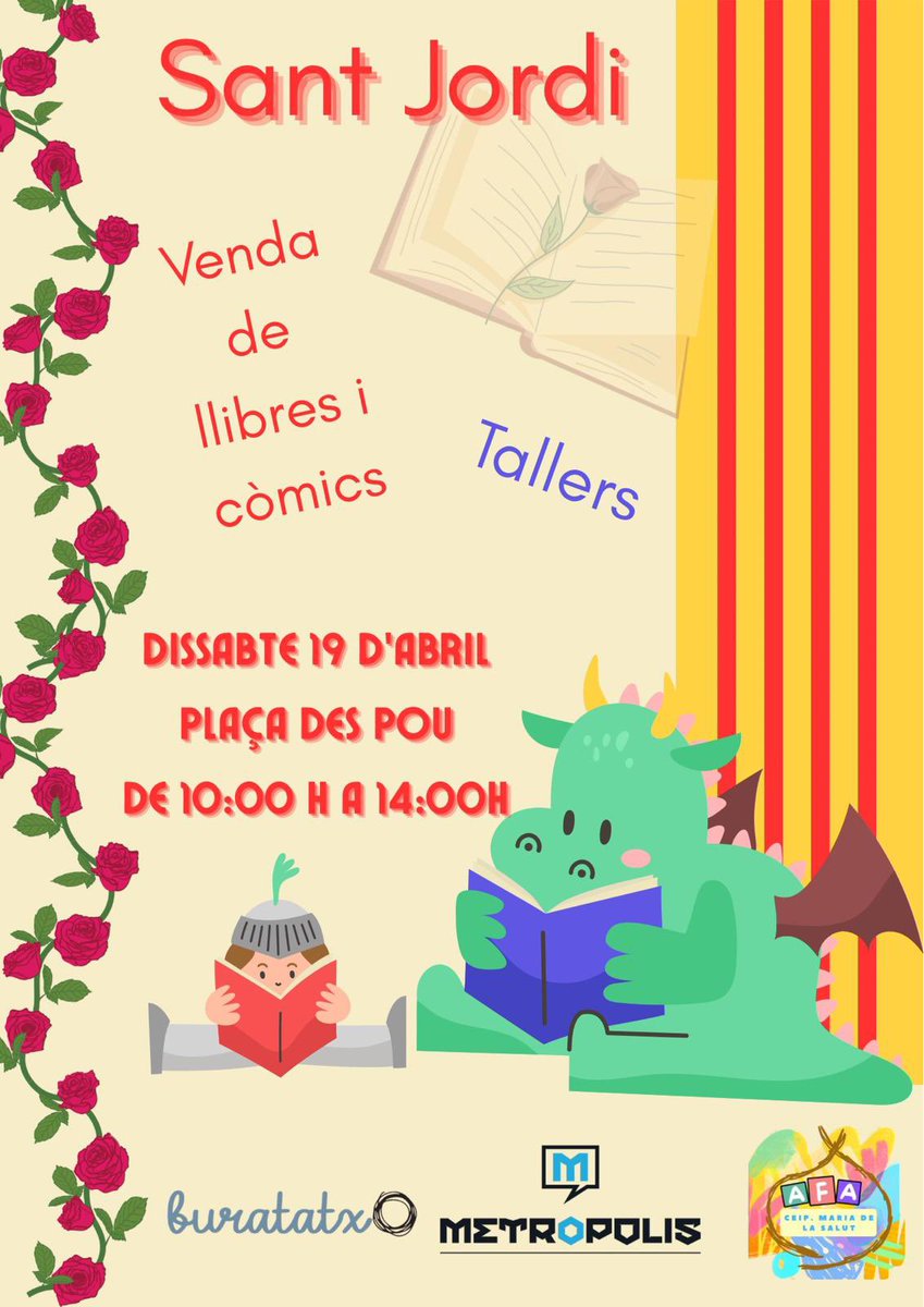 metropolismca's tweet photo. Demà serem a sa plaça de Maria de la Salut de 10 a 14 amb còmics, llibres i un talleret de punts de llibres! https://t.co/thXzCCwaym