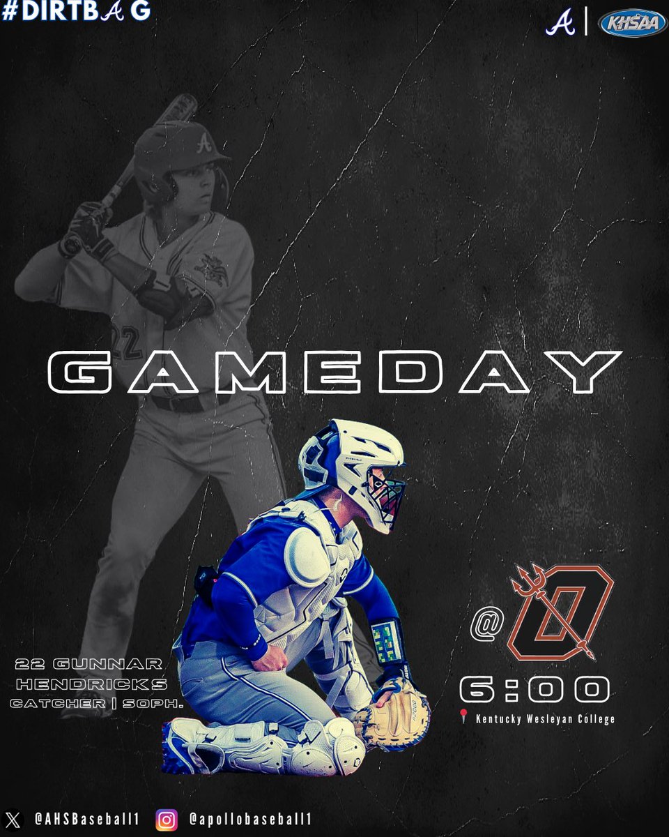 AHSBaseball1's tweet photo. IT’S DISTRICT GAMEDAY!! Apollo squares off with the Red Devils tonight in their second district matchup of the week. #dirtbag #cleared4takeoff

⚾️Game #11
🗓️Friday, April 18
🆚Owensboro HS
⏰6:00pm
📍AWAY
🏟️Panther Park @ KWC
📊https://t.co/BhUmiKnrHe https://t.co/qmKihg2xZj