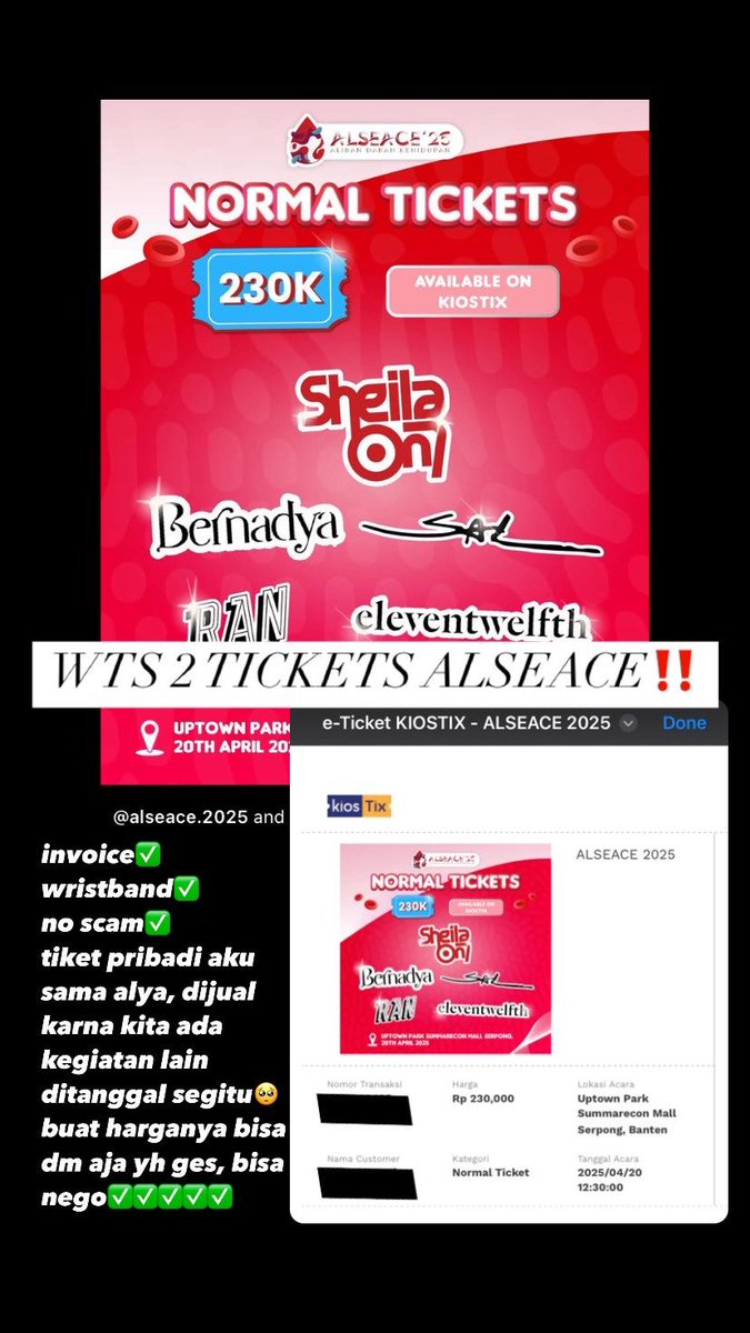hzlnuttltte's tweet photo. wts 2 tickets alseace guyss! dijual krna ada kegiatan lainnn dihari ntuhh πββοΈ yang mau bole dm yaaa!
#wts #alseace2025 #wtssss https://t.co/CMMUh6JyyB
