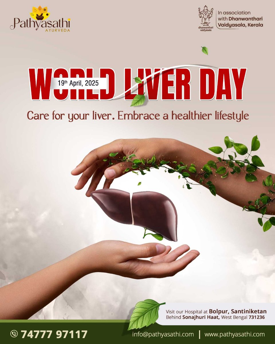 PathyaSathi's tweet photo. This World Liver Day, Pathyasathi Ayurveda encourages you to cleanse, heal, and strengthen your liver with time-tested herbs and holistic living.
For appointments, visit us:https://t.co/gZo6EZ0uJN or call us at 074777 97117
#WorldLiverDay #PathyasathiAyurveda #AyurvedicLiverCare https://t.co/K6ljG7fimR