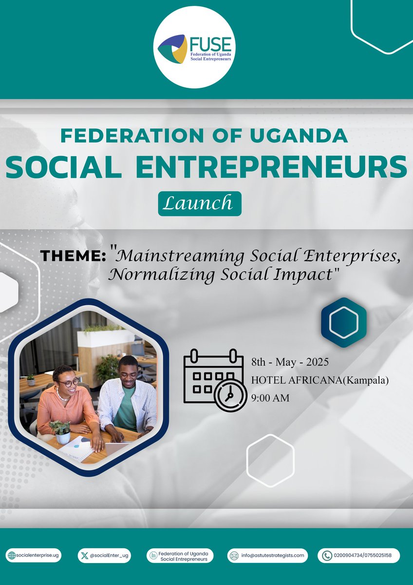 Have you registered yet?
The Federation of Uganda Social Entrepreneurs (FUSE) Launch is on 8th May

Free registration and attendance for all social entrepreneurs in Uganda.

Don't miss the chance to be part of this revolutionary movement.
Follow this link 
astutestrategists.com/events/events/