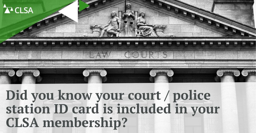 Did you know your court / police station ID card is included in your CLSA membership?

Benefit from quick, fast-track access to court and police stations so that you can arrive prepared and unflustered to help your clients.

#CourtIDCard #JoinCLSA #MembershipBenefits  ...