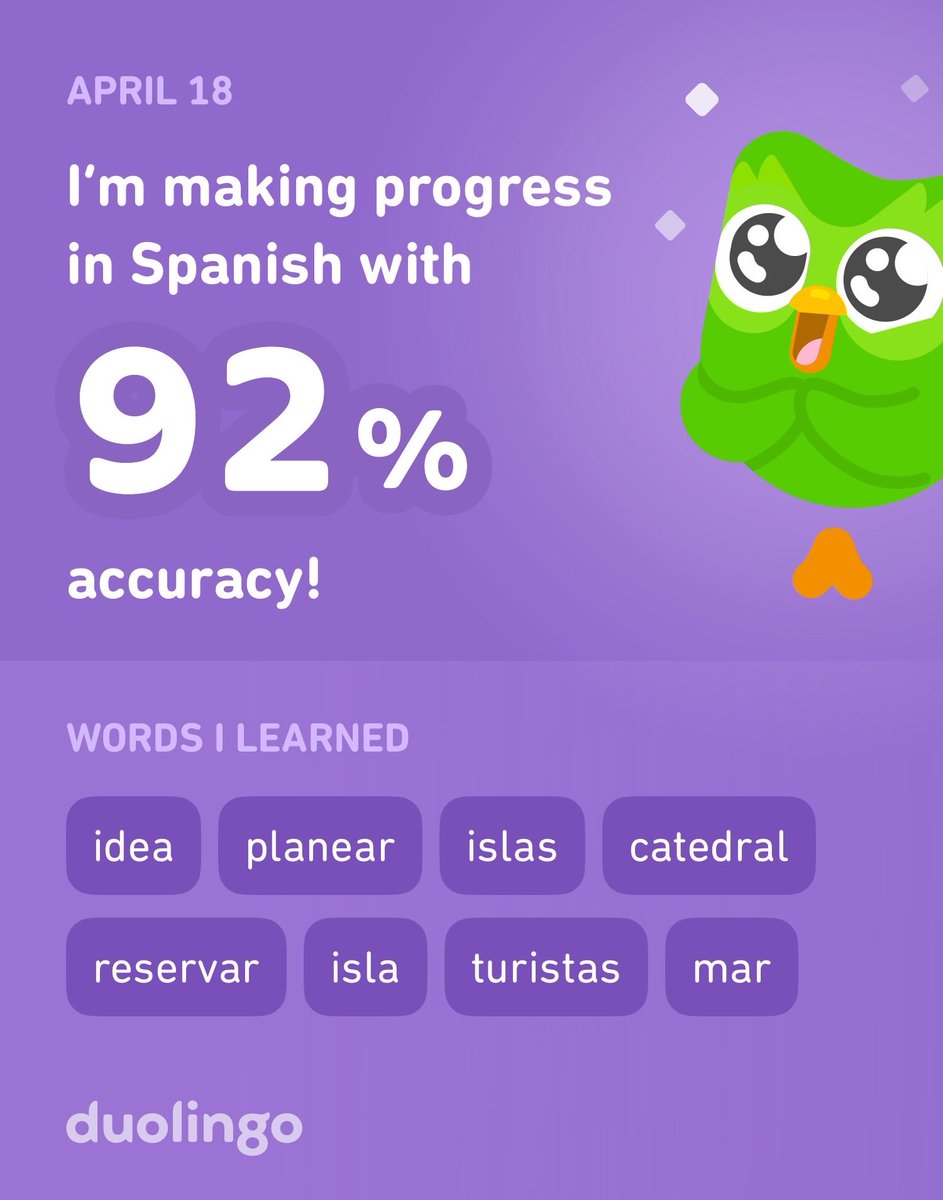 PounderWeek's tweet image. I’m learning Spanish on Duolingo! It’s free, fun, and effective.