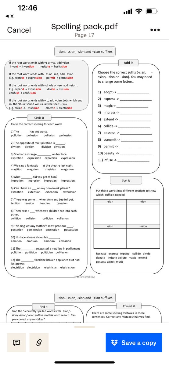 Sophie Bartlett (@_missiebee) on Twitter photo 3 spelling rules that should appear in SATs (have appeared every year so far >1x in each paper):
- silent letters
- suffix -ly
- endings that sound like ‘shun’
And <a href="/SarahFarrellKS2/">Sarah Farrell</a> has just shared her amazing spelling pack which would help revise these! (Link in 2nd tweet) 3 spelling rules that should appear in SATs (have appeared every year so far >1x in each paper):
- silent letters
- suffix -ly
- endings that sound like ‘shun’
And <a href="/SarahFarrellKS2/">Sarah Farrell</a> has just shared her amazing spelling pack which would help revise these! (Link in 2nd tweet)