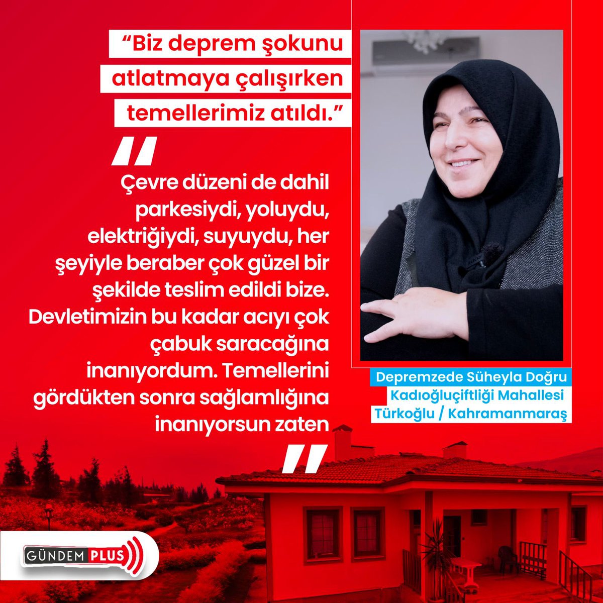 Asrın Felaketinden sonra devletimiz tüm birimleriyle en hızlı şekilde aksiyon alarak vatandaşlarımızın yanında oldu. Bu aksiyon gün geçtikçe güçleniyor.
Sayın Bakanımız Murat Kurum’un da öncülüğünde evlerimiz her geçen gün tamamlanarak sahiplerine teslim edilmeye devam ediyor.