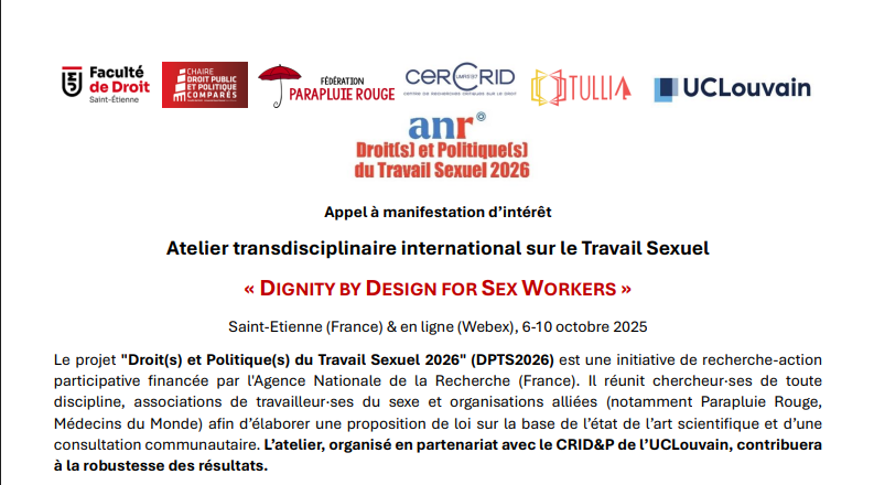 Tullia est partenaire communautaire du projet de recherche ANR DPTS2026.
Un appel à manifestation circule pour un colloque à l'automne 2025. Merci de faire circuler auprès des chercheur·ses que ça pourrait intéresser !
cercrid.univ-st-etienne.fr/fr/activites/l…