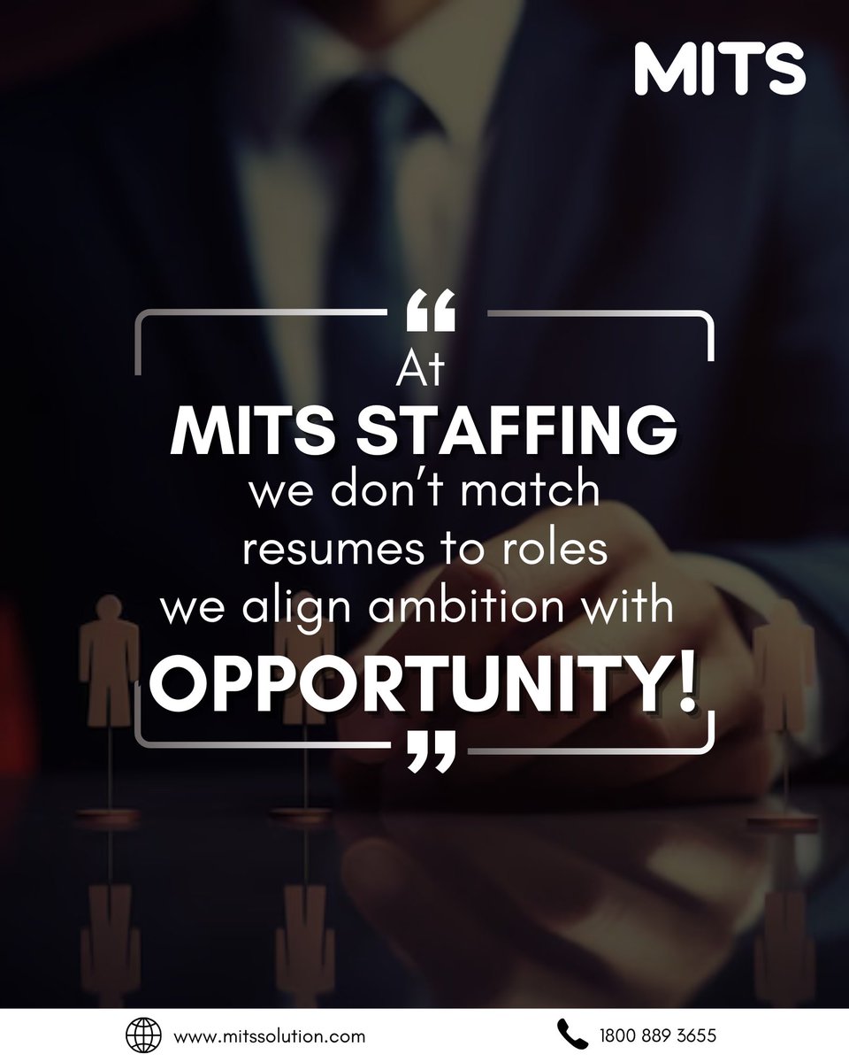 SolutionMits's tweet image. We don’t just match resumes to roles — we align ambition with opportunity. Because real success begins when passion meets the right path.
#CareerGrowth #AmbitionMeetsOpportunity #MITSSolution #JobMatching #CareerSuccess #TalentAlignment #FutureFocused