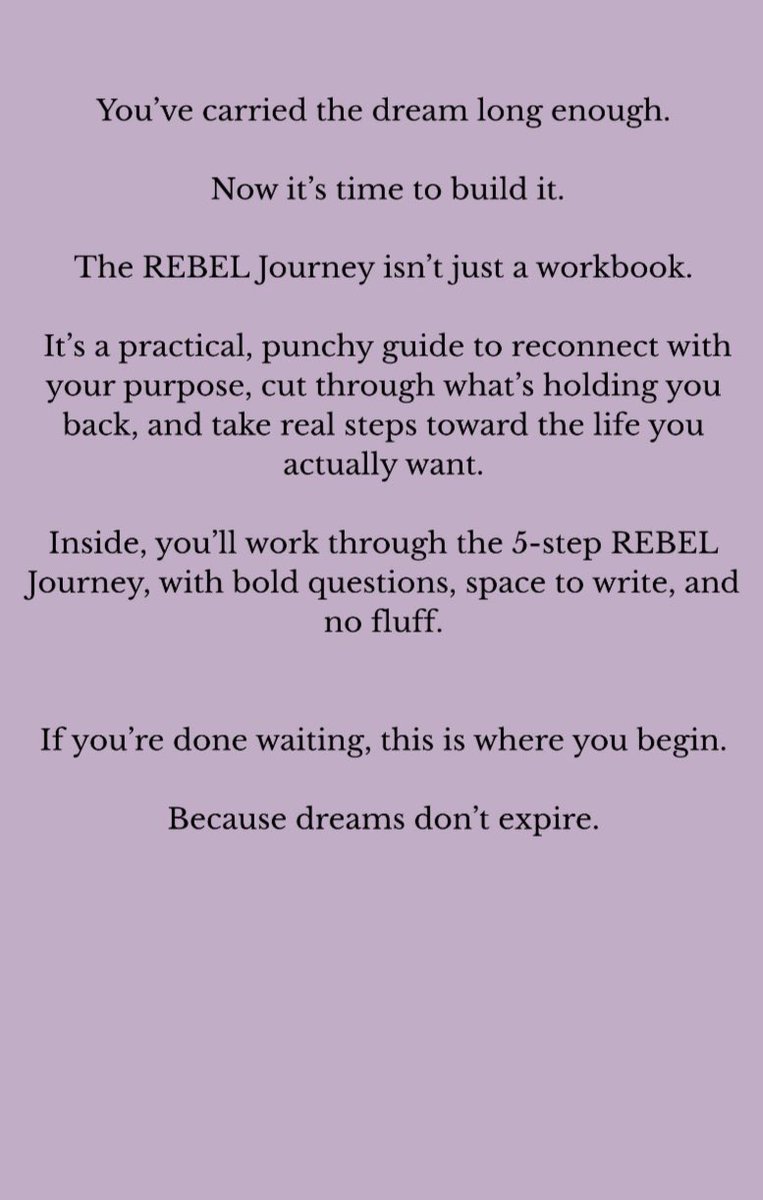 JoJoMiracles's tweet image. Coming very very soon.  My signature 5 step REBEL program condensed into a workbook!  For people who feel a dream bubbling deep inside and don’t know how to unleash it!! @helpbnk @simonsquibb lessons learned from @jessenjames7 who has given me the confidence to work on it.
