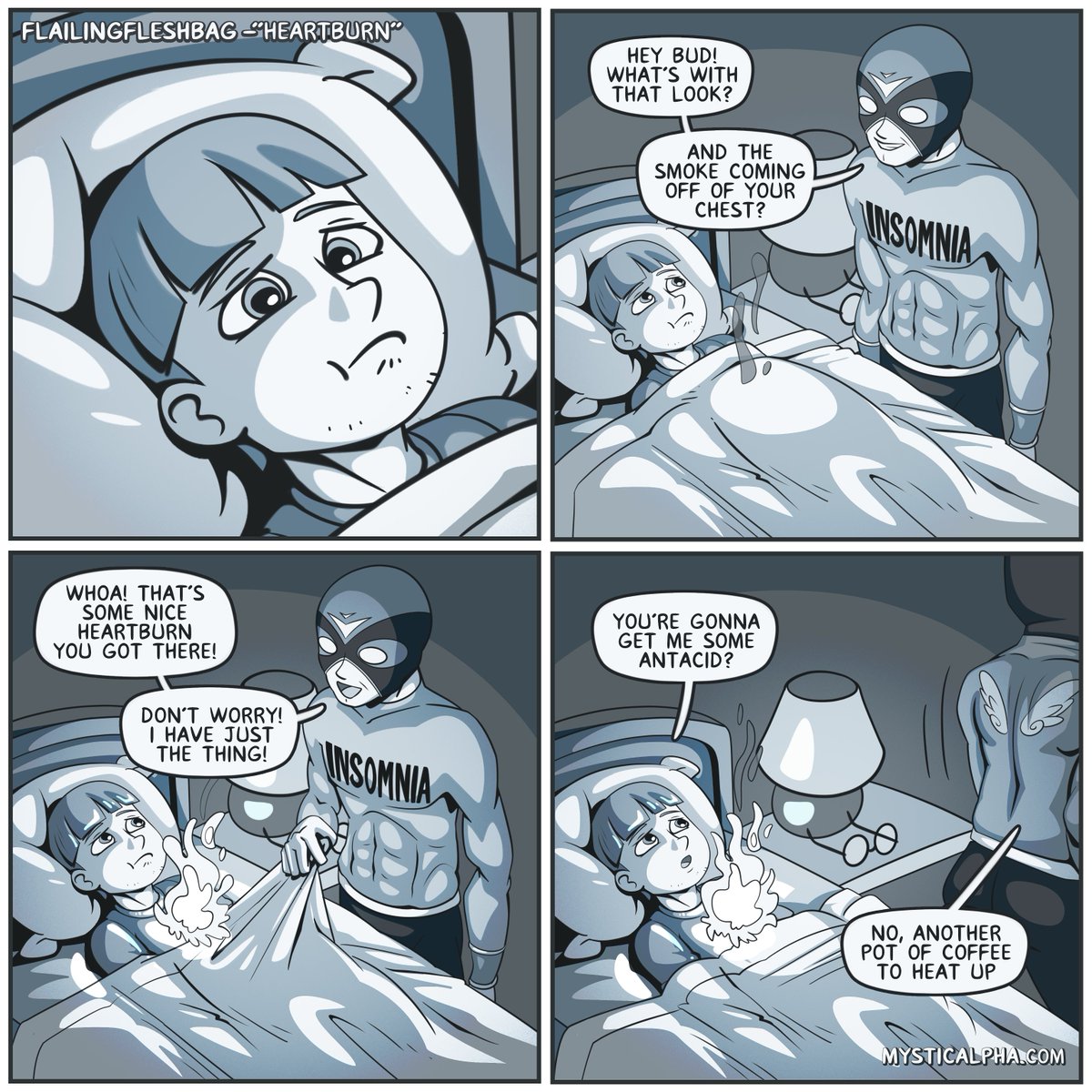 Thoughtful insomnia #webcomic #comic #heartburn