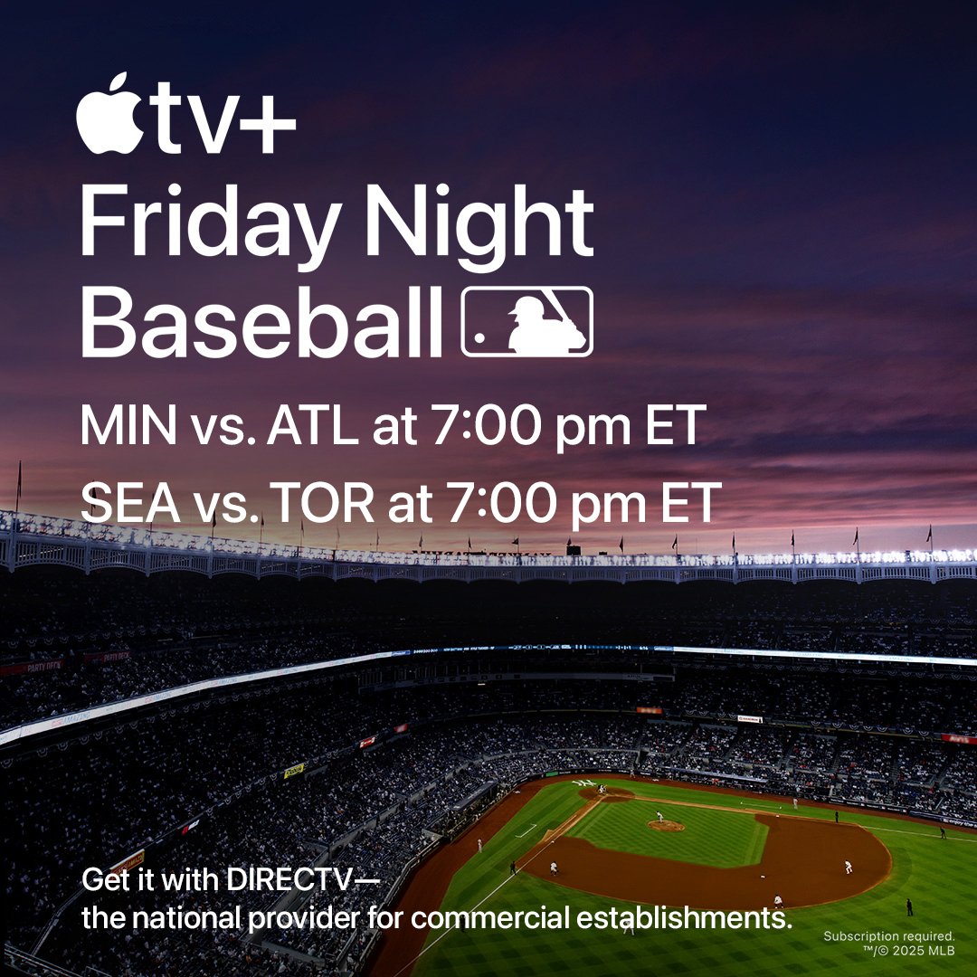 The weekend starts with first pitch! Don’t miss #FridayNightBaseball.

⚾ <a href="/Twins/">Minnesota Twins</a> at <a href="/Braves/">Atlanta Braves</a> at 7:00 P.M. ET on Channel 9528 

⚾ <a href="/Mariners/">Seattle Mariners</a> at <a href="/BlueJays/">Toronto Blue Jays</a> at 7:00 P.M. ET on Channel 9529

#DIRECTVFORBUSINESS