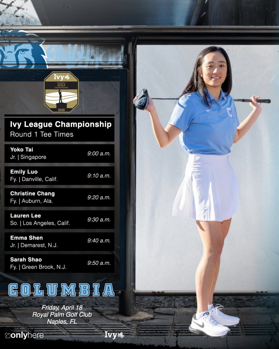 Columbia Women's Golf (@culionswgolf) on Twitter photo Tee times for this morning's opening round of the <a href="/IvyLeague/">Ivy League</a> Championship π
Live Leaderboard:
π scoreboard.clippd.com/tournaments/23β¦
#RoarLionRoar π¦ // #OnlyHere π½ Tee times for this morning's opening round of the <a href="/IvyLeague/">Ivy League</a> Championship π
Live Leaderboard:
π scoreboard.clippd.com/tournaments/23β¦
#RoarLionRoar π¦ // #OnlyHere π½