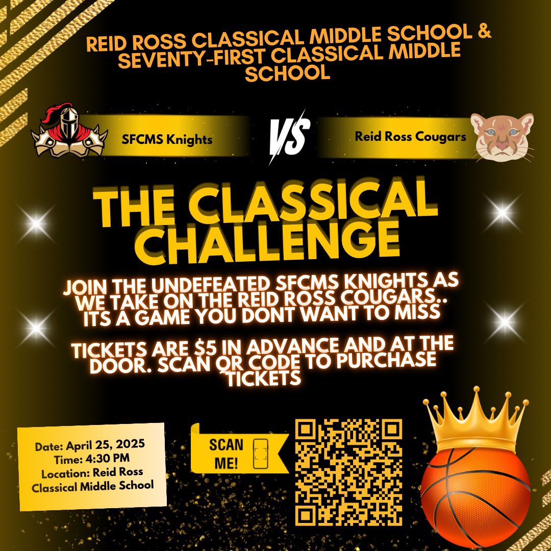Jasmine Smith (@queenzgirlmom89) on Twitter photo We are just one week away from the anticipated Classical Challenge game between <a href="/71stCMS/">71st Classical Middle School</a> and Reid Ross. This is a game you do not want to miss. Get your tickets now!! We are just one week away from the anticipated Classical Challenge game between <a href="/71stCMS/">71st Classical Middle School</a> and Reid Ross. This is a game you do not want to miss. Get your tickets now!!