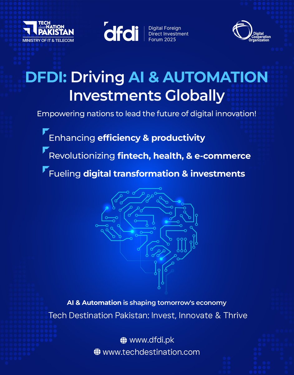 dfdiforum's tweet photo. Artificial Intelligence (AI) and automation are revolutionizing industries globally. DFDI will play an important role in empowering nations to lead the future of AI and automation.
#dfdiforum #dfdi2025 #dfdipakistan #digitalfdi #DigitalInvestment #DigitalPakistan https://t.co/zAhcYYKF48