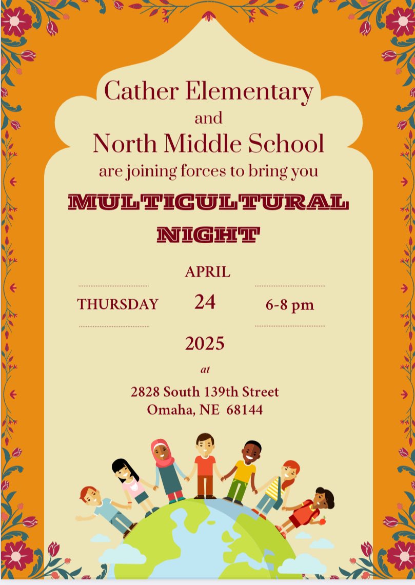 Cather/NMS community as one.￼ Check out Raaga musical entertainment, German American Society with children’s dance, Omaha Pipes and Drums, Bollywood dance, Raices de Mexico Dance,￼ Friends of Japanese with Origami and Kanji, Linh Quang Lion Dragon Dance Troupe and food trucks.