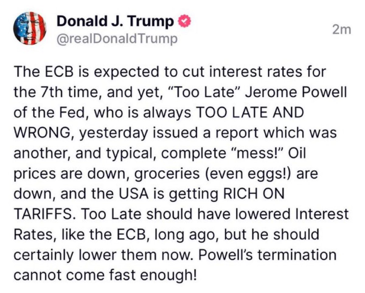 MrWhiteMAGA's tweet photo. Get rid of Loser Jerome Powell. Lower the rates. https://t.co/XU7C4KrpaO