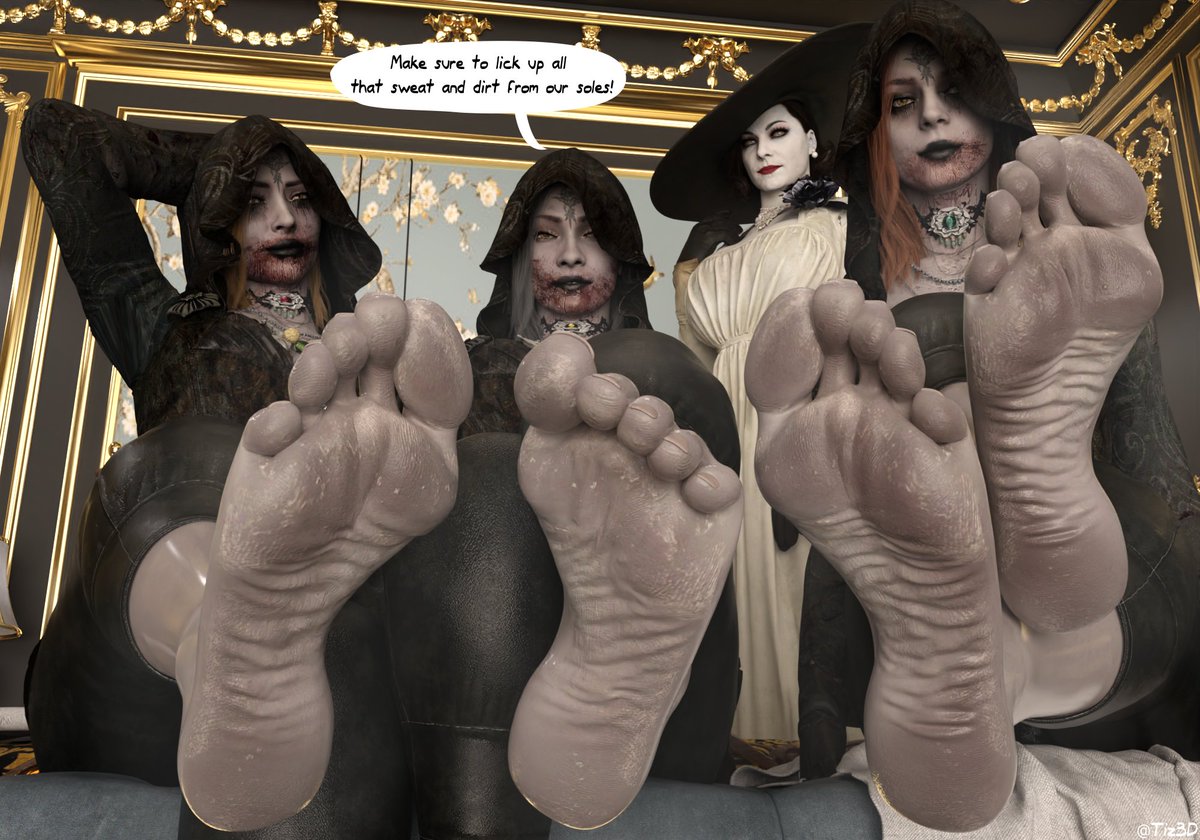 "The very heart, blood, and soles of the family. Haha! My girls will give you a very warm welcome here at Castle Dimitrescu. If you survive perhaps the Countess herself will....step in! Haha!"

🎨: @/Tiz3D