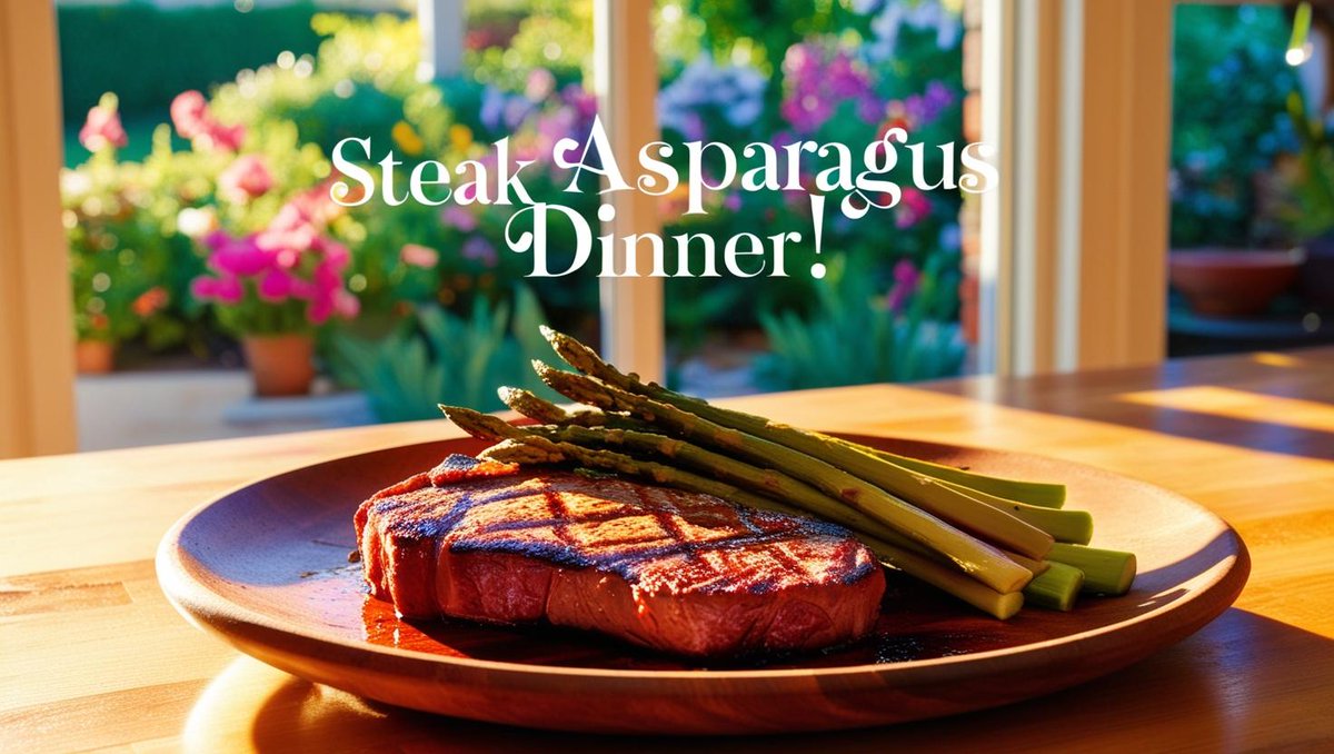HealthParadox1's tweet photo. Celebratory Weekend Dinner Idea 
End Saturday with a celebratory dinner—grilled steak with asparagus! I grilled it for a special meal after a stroll. What’s your celebratory weekend dinner idea? Share your dish below! https://t.co/ceXOIgvPLc