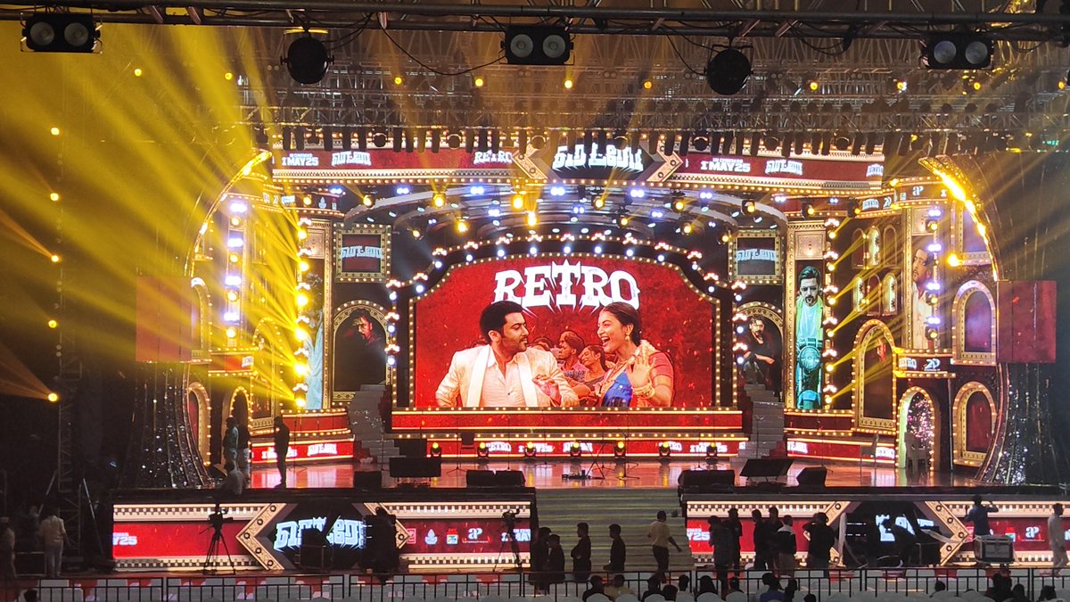 singamgroup8's tweet photo. #Retro colorfull stage is ready ♥️🩵💙

#RetroFromMay1 #RetroAudioLaunch https://t.co/rXzwD10pdZ