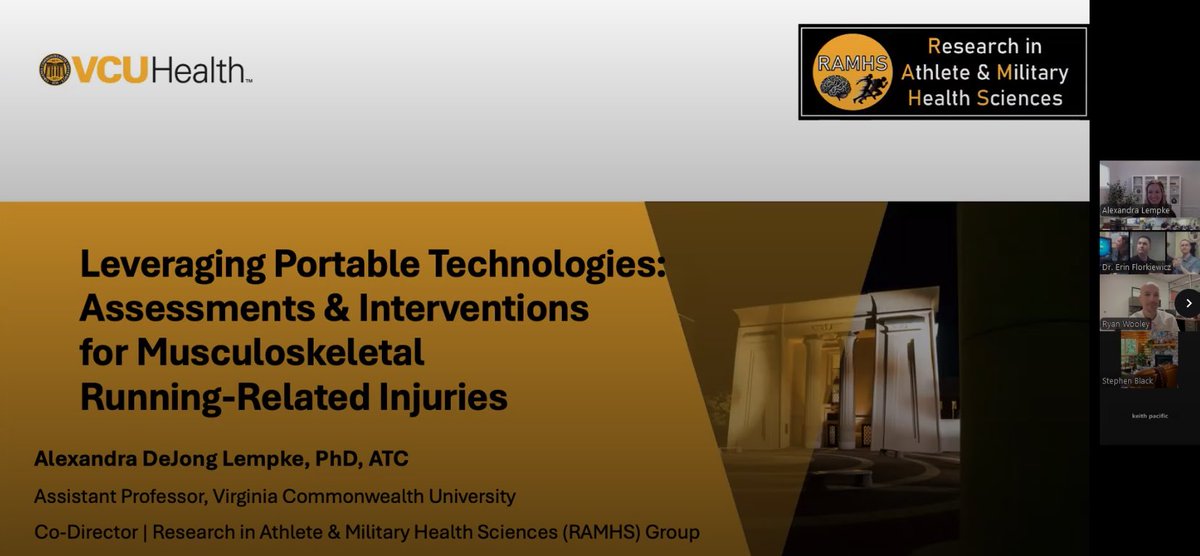 ErinFlorks11's tweet photo. @RMUoHP + Baylor’s D1 Sports PT Fellowship welcomed Dr. Alexandra DeJong Lempke @afdlempke (VCU) for an inter-university lecture on wearable tech &amp; military health. Incredible insights on injury prevention &amp; field-based biomechanics! #WearableTech #MilitaryHealth https://t.co/FMesZISGHZ