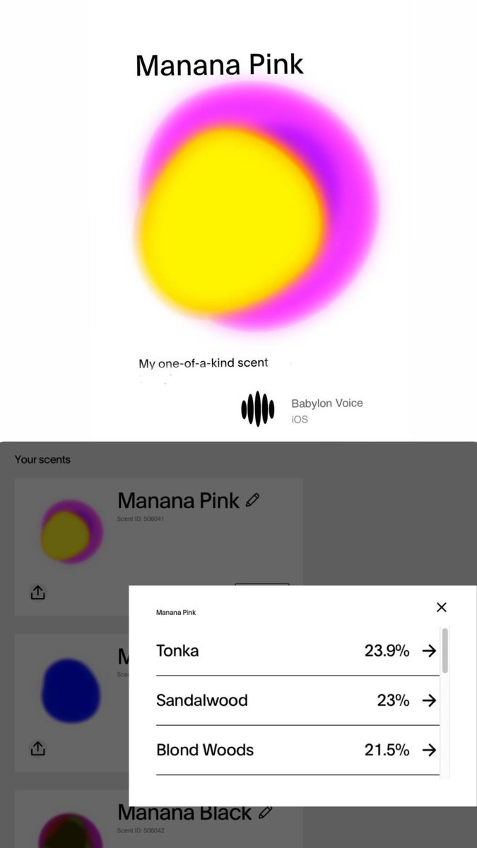 BabylonVoice's tweet photo. Your voice has a scent. Your story
@MananaSamuseva’s Pink —she speaks, and smell coffee, vanilla, blond flowers, rose.. a kiss of sun🥀
That’s not perfume. That’s #voice💋
📍Manhattan
#AI #AIPerfume #ID
👄https://t.co/USKt6awZ9h
❤️dApp @ton_blockchain https://t.co/q83s3ASVic https://t.co/jP45j8yfhd
