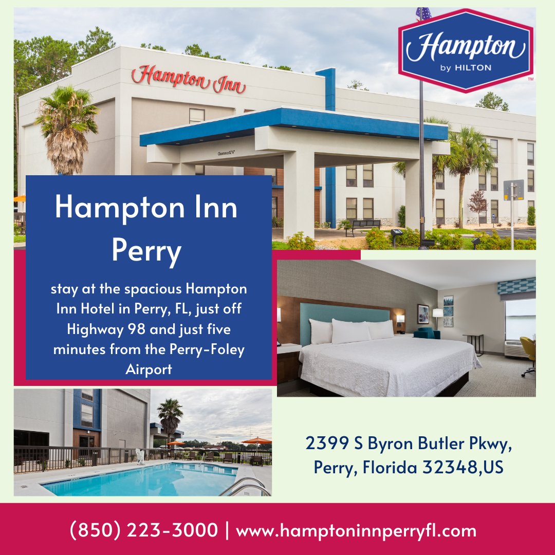 HamptonInnPerry's tweet photo. Stay at Hampton Inn in Perry, FL – just off Highway 98 and only 5 minutes from Perry-Foley Airport. Relax in spacious rooms with top-notch amenities.
📞 (850) 223-3000
🔗https://t.co/8G84XHCSGO
#HamptonInnPerry #PerryFLHotels #FloridaStay #ConvenientLocation #AirportHotels https://t.co/nssZVpZLBO
