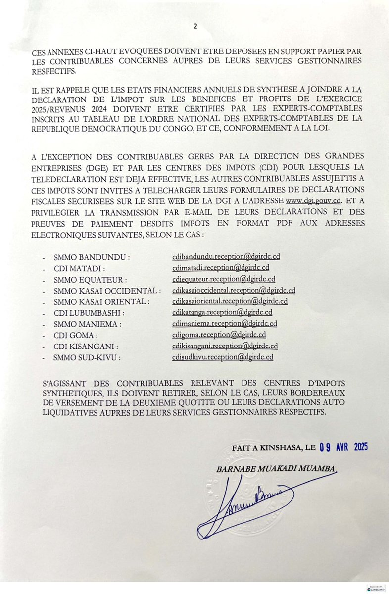 dgi_rdc's tweet photo. La Direction Générale des Impôts rappelle à tous les contribuables assujettis à l’IBP, à l’IM et à l’ISPE que la date limite de dépôt des déclarations et de paiement du solde débiteur est fixée au 30 avril 2025.
Passé ce délai, les pénalités seront appliquées conformément à la législation fiscale en vigueur.

#DGI #FiscalitéRDC #Impôts2025