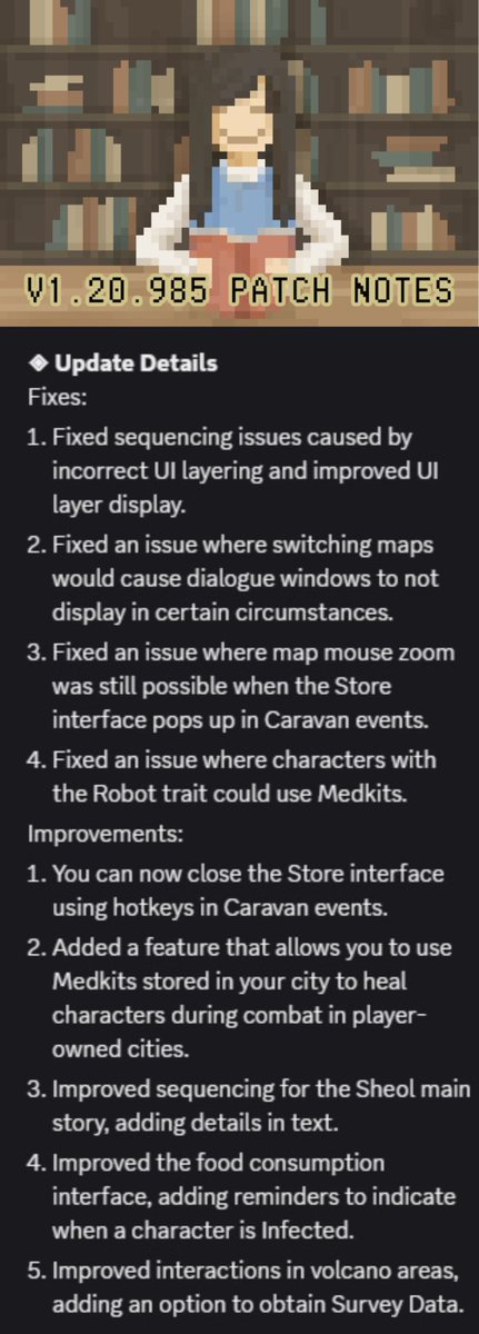 Dustlandelivery's tweet photo. Hello, Dustlanders!🥰
see  below for notes on the latest update:

 ◈ Update Versionv1.20.985

 Steam Points Shop rewards will be released in full! 🎁 Keep an eye out for future announcements！
#Dustlanddelivery https://t.co/HekW69KnMe