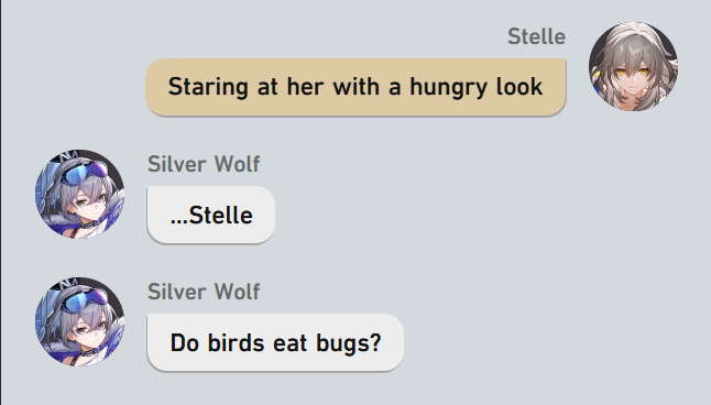 DeannaLatte's tweet photo. Fun Fact: Birds do eat bugs
TW: cannibalism
#hsr #chatfic #robifly #robinhsr #fireflyhsr https://t.co/Lj1VNWwiZV