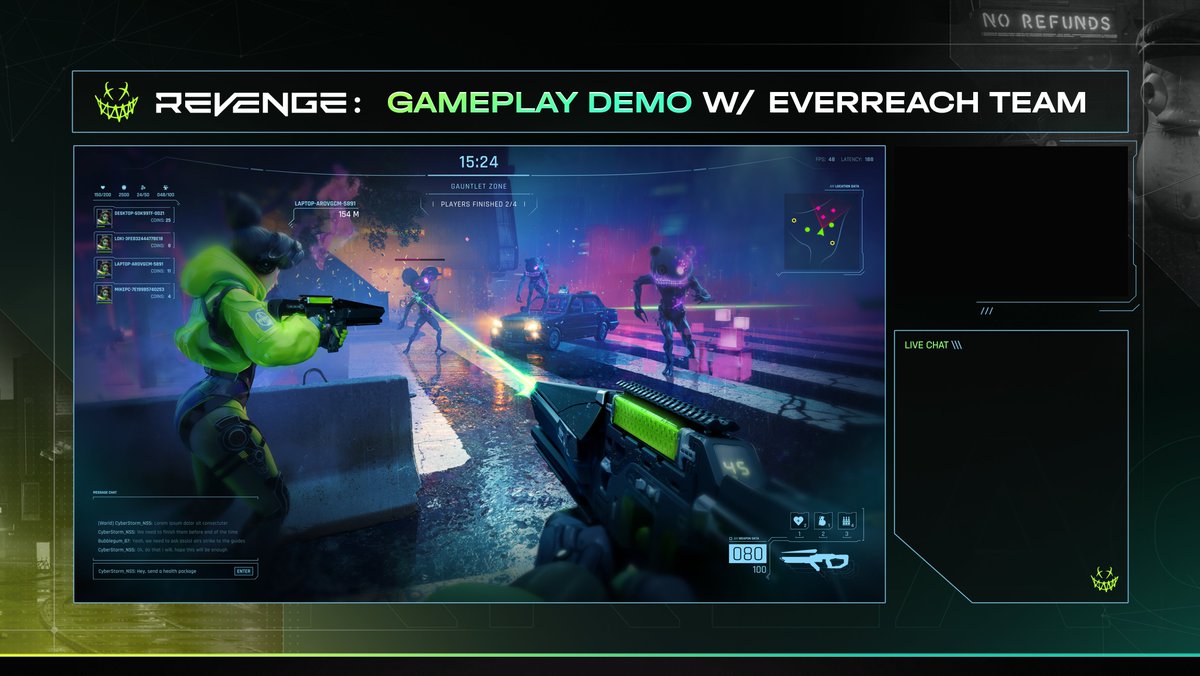 Yesterday, the Everreach Labs community team went live on Twitch with a raw, unfiltered Play-MA of REVENGE featuring. . . 

. . . a longtime community member playing an early, unfinished build

We’re building REVENGE in public with your feedback

Join us: discord.gg/Everreachlabs