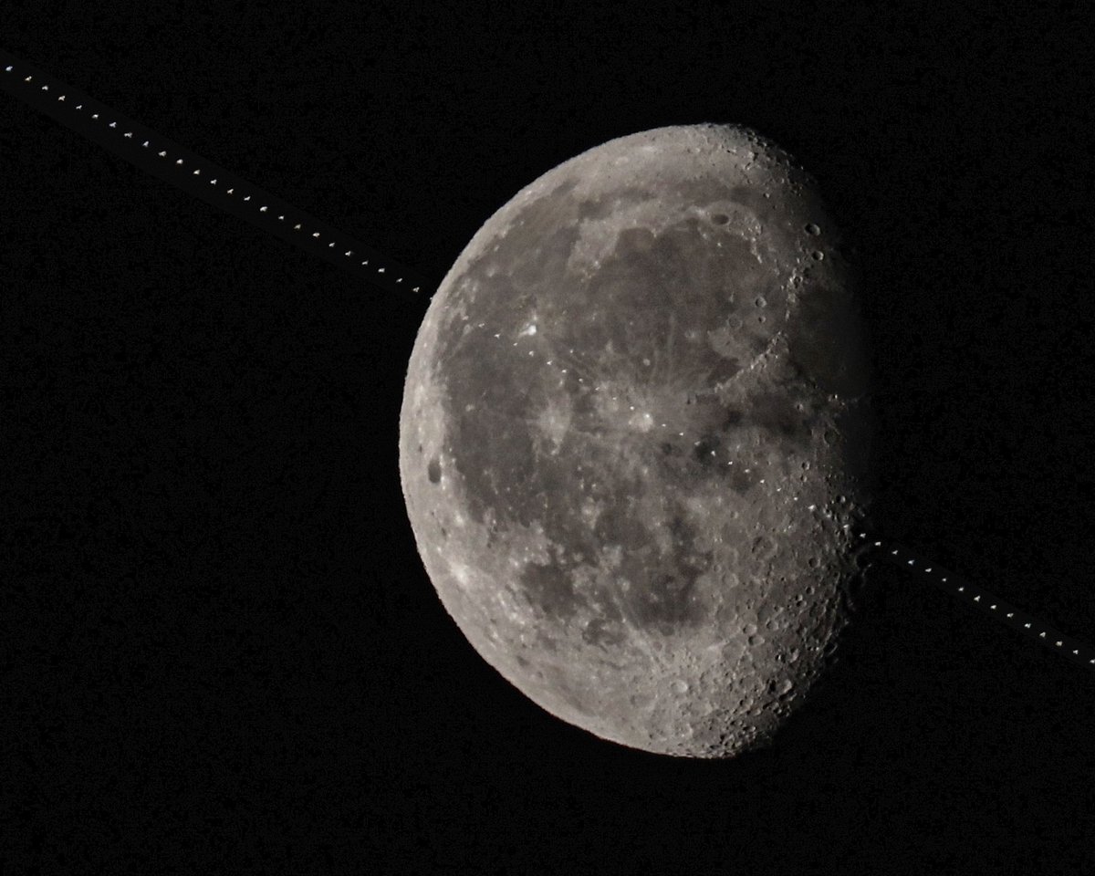 The <a href="/Space_Station/">International Space Station</a> transiting in front of the 74% waning gibbous moon this morning - <a href="/astro_Pettit/">Don Pettit</a> is coming back to Earth tomorrow, I’m really going to miss seeing his photos #spotthestation #spacestation #moon