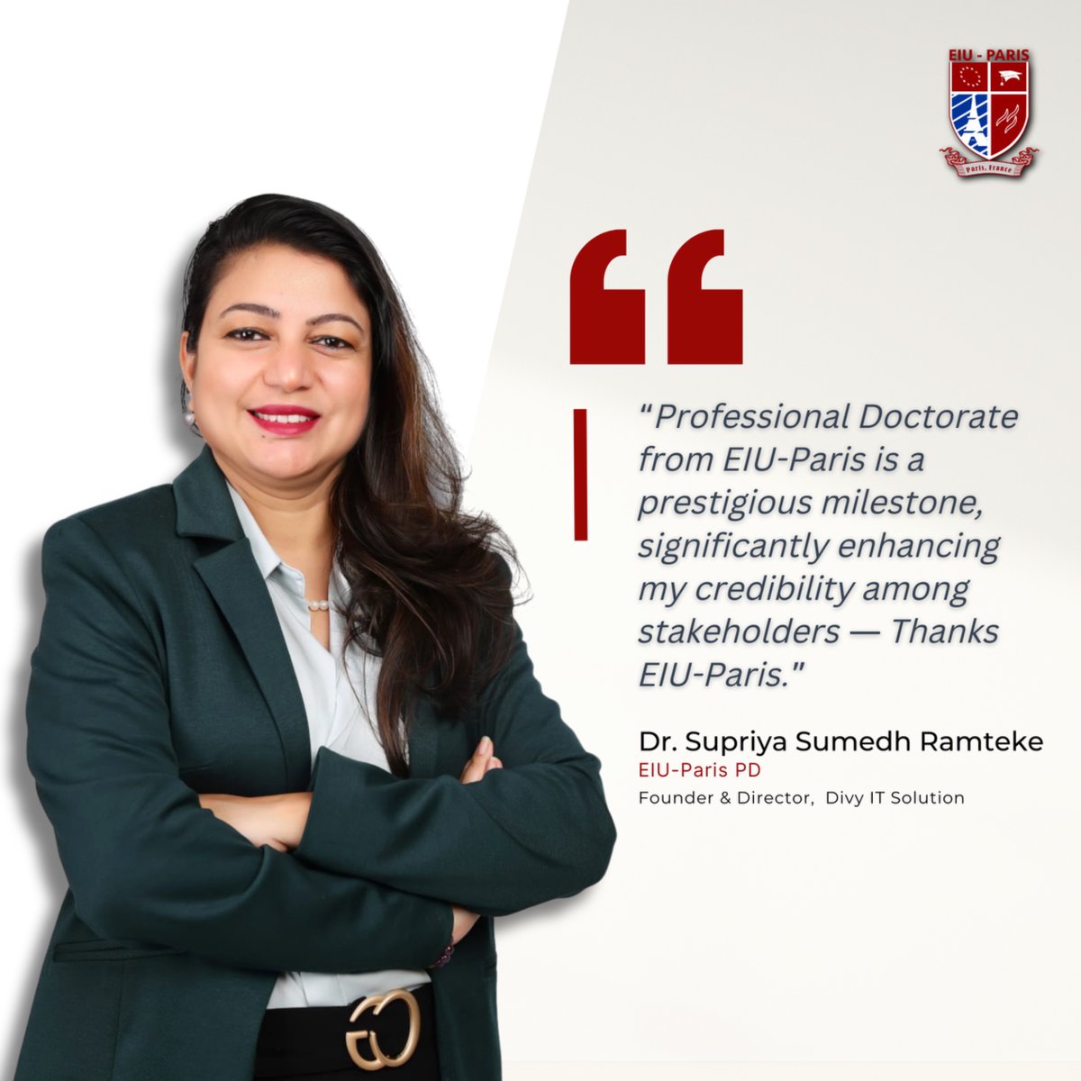 PARIS_EIU's tweet photo. Meet EIU-Paris Alumnus 👩‍🎓 Dr.Supriya Sumedh Ramteke, Shares Insightful Perspectives on journey at EIU Paris

#eiuparis #studentfeature #experience #journey https://t.co/5OQlhU9Gmc